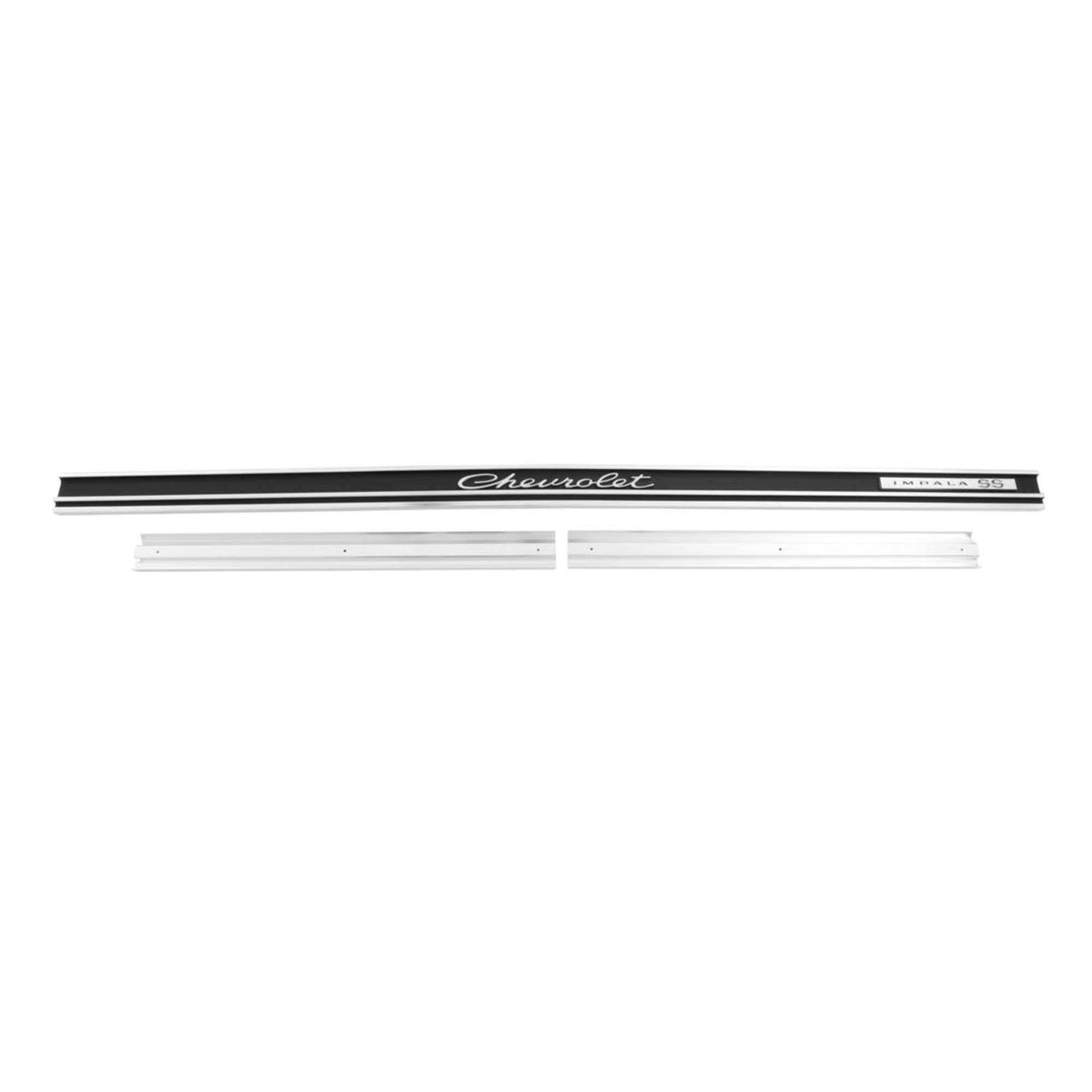 1965 Chevrolet Impala SS Black Rear Panel Molding With Emblems And Mounting Brackets