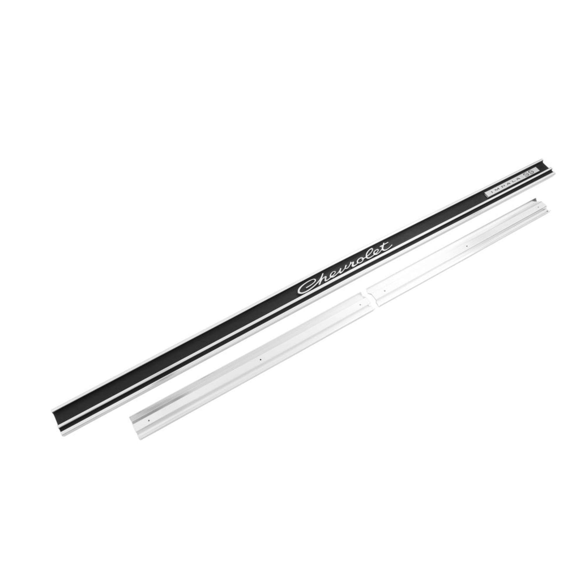 1965 Chevrolet Impala SS Black Rear Panel Molding W/ Emblems & Mounting Brackets - Image 2