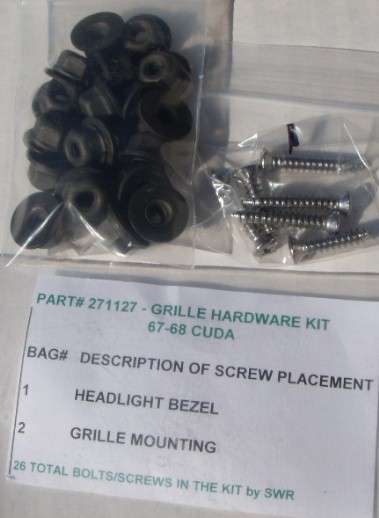 1967-1968 Plymouth Barracuda Grille Hardware Kit 34 Piece Set