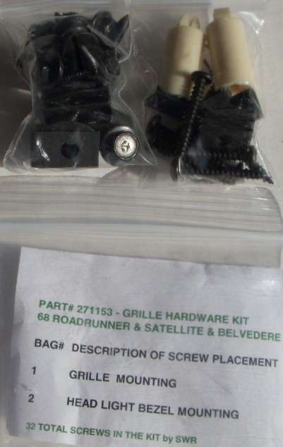 1968 Plymouth Roadrunner, Belvedere, And Satellite Grille Mounting Hardware Kit 32 Piece Set