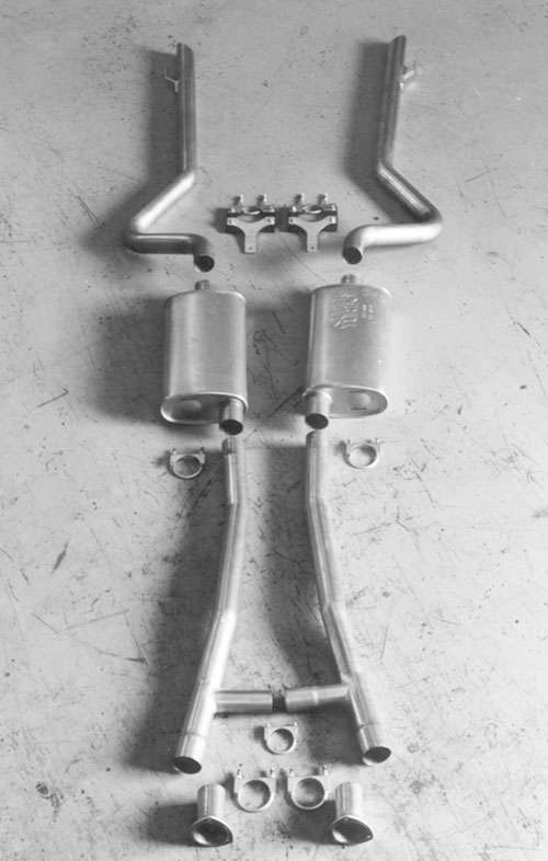 1968-1970 Dodge Coronet 2.5" Manifold-Back Dual Exhaust System With Straight Angle-Cut Tips