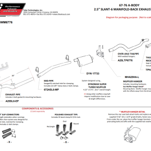 1971-1976 Plymouth Scamp Slant 6 2.5 Inch Single Exhaust System With Turndown Angle-Cut Exhaust Tip 
