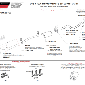 1967-1969 Plymouth Barracuda Slant 6 2.5 Inch Single Exhaust System With Turndown Angle-Cut Exhaust Tip 
