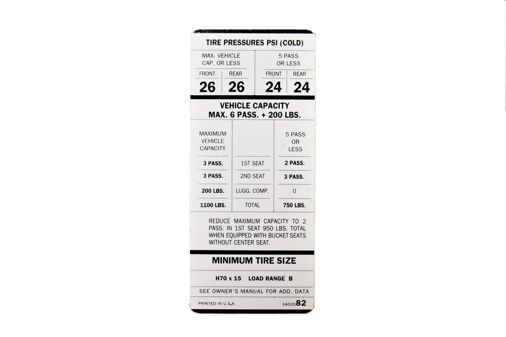 1970-1971 Mopar C Body Tire Pressure Decal 3402082