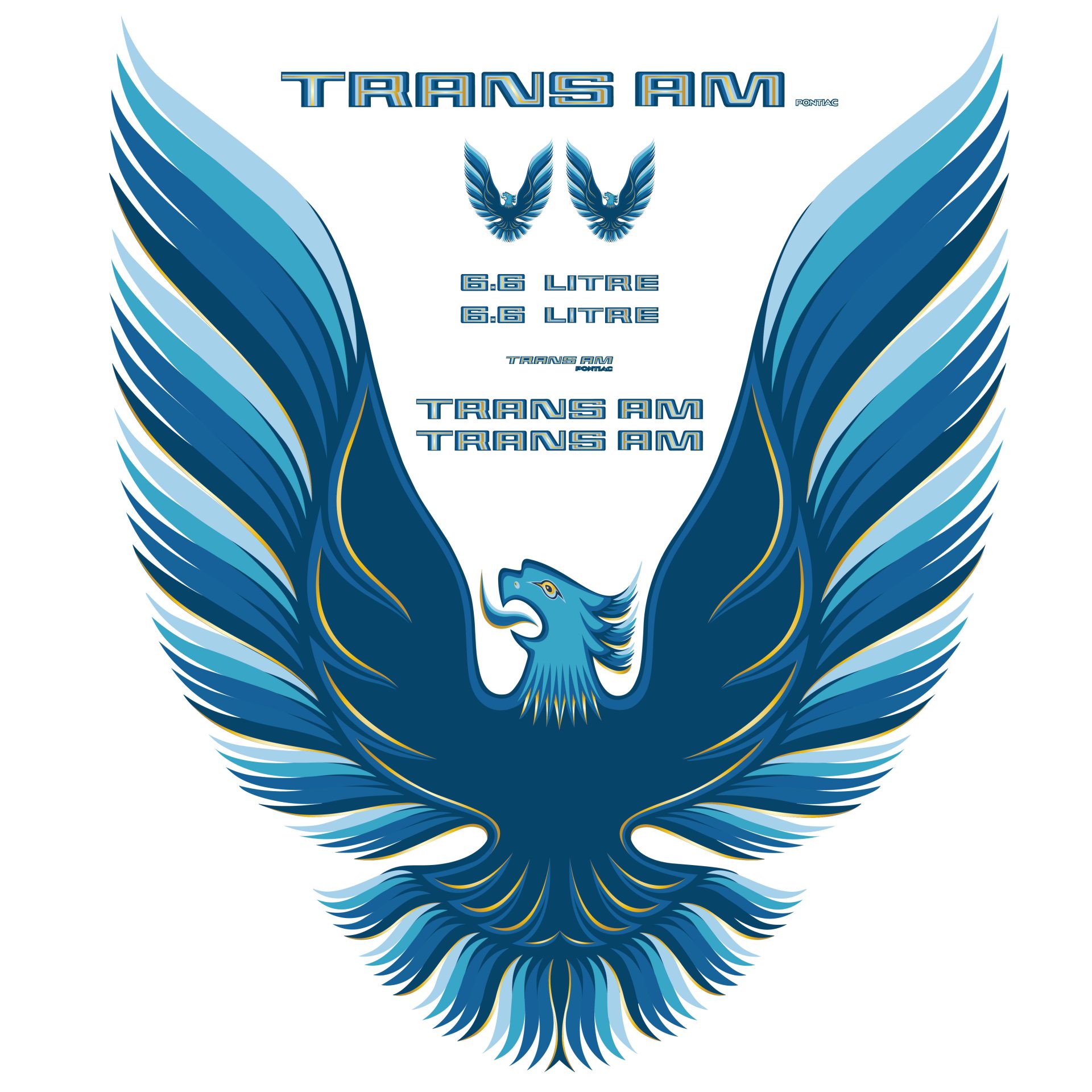 1979-1980 Pontiac Firebird Trans Am Blue Vinyl Decal Kit With 6.6 & 5 Color Hood Bird