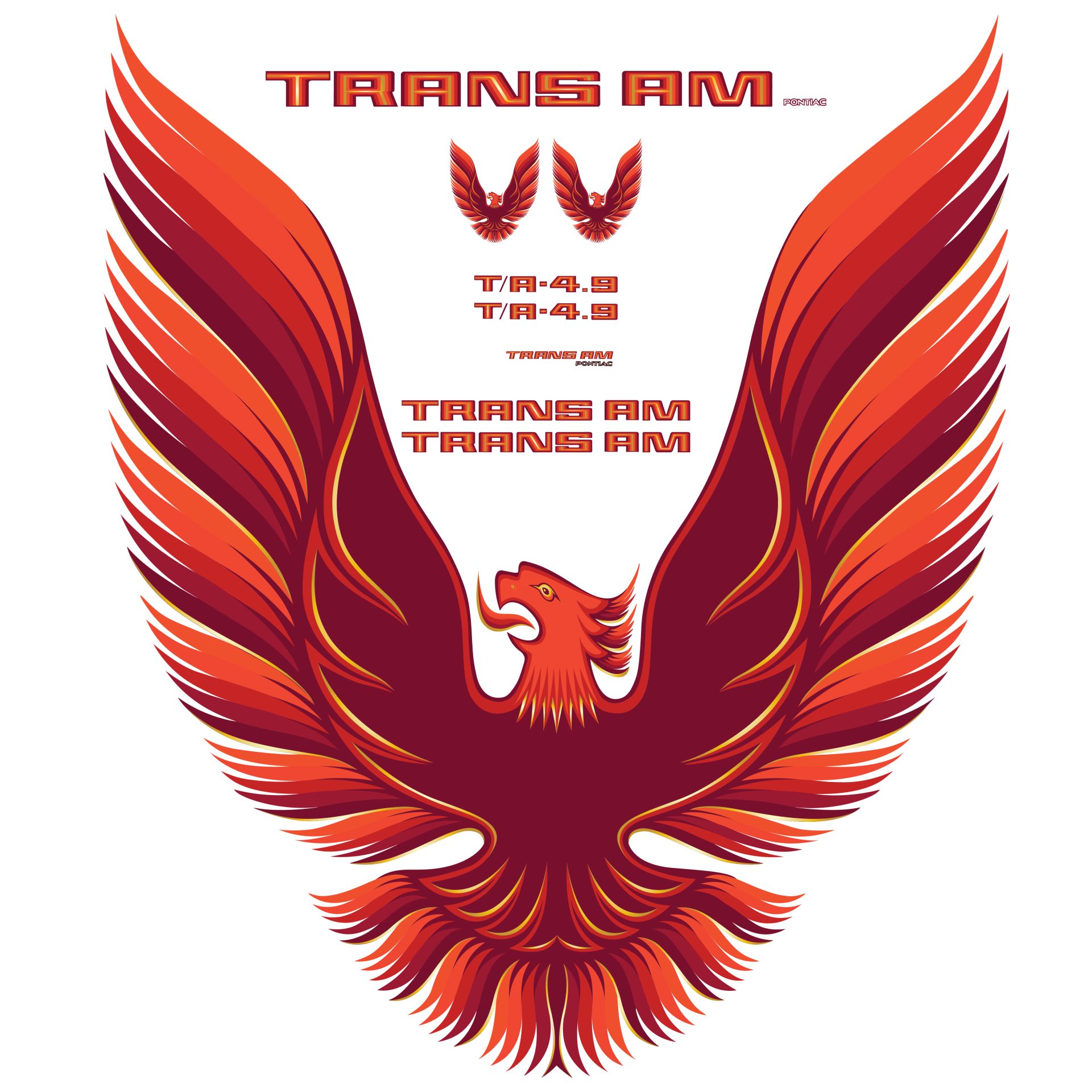 1980 Pontiac Firebird Trans Am Red Vinyl Decal Kit With T/A 4.9 & 5 Color Hood Bird