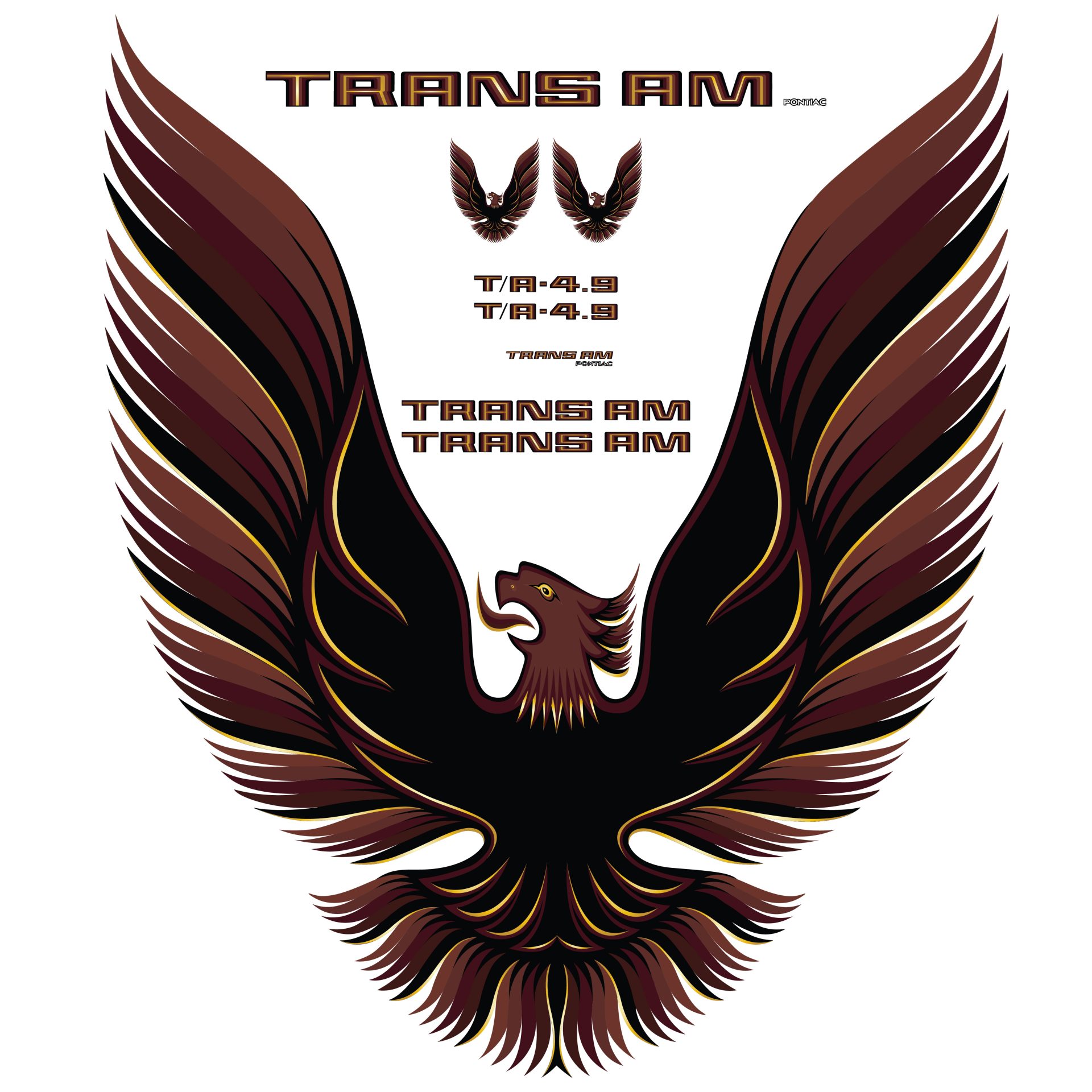 1980 Pontiac Firebird Trans Am Burgundy Vinyl Decal Kit With T/A 4.9 & 5 Color Hood Bird