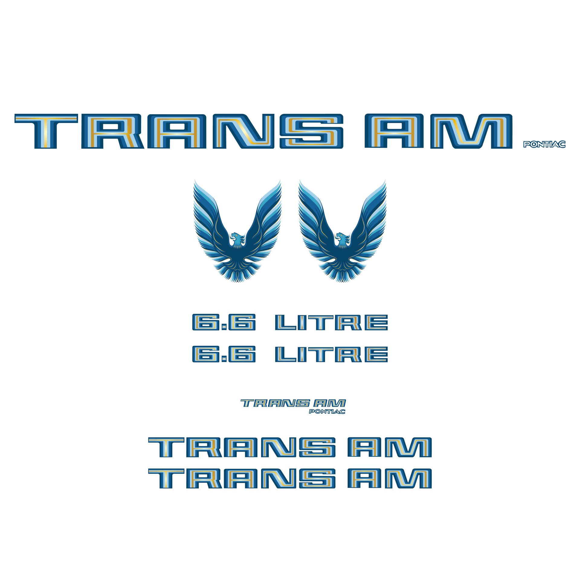 1979-1980 Pontiac Firebird Trans Am Blue Vinyl Decal Kit 6.6 Litre W/O Hood Bird
