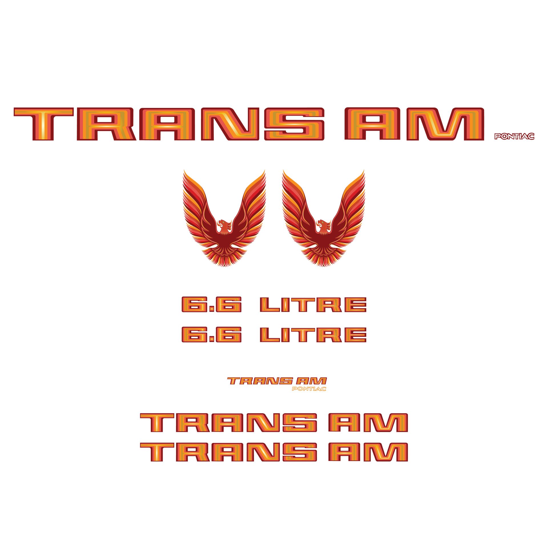 1979 Pontiac Firebird Trans Am Orange Vinyl Decal Kit 6.6 Litre W/O Hood Bird