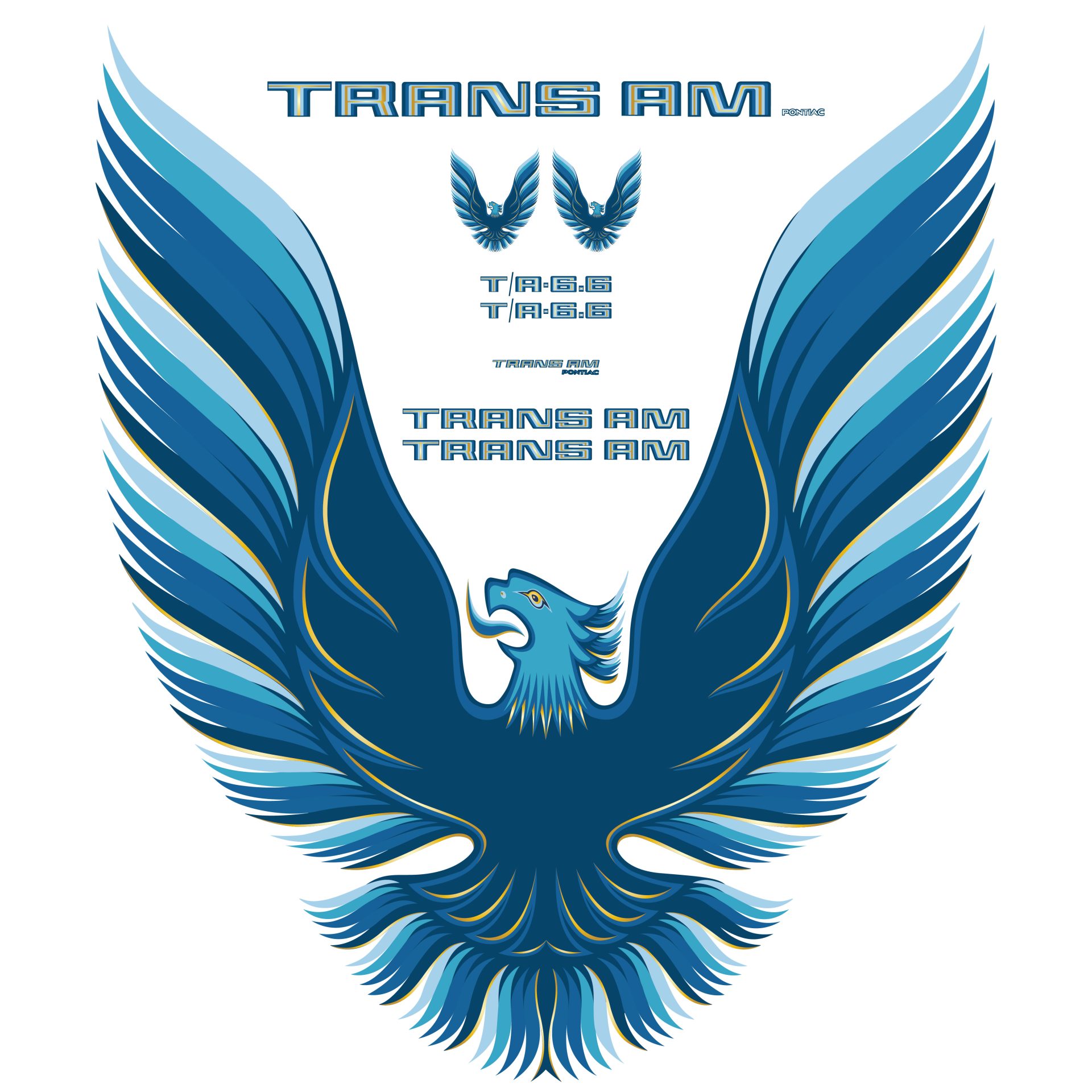 1979-1980 Pontiac Firebird Trans Am Blue Vinyl Decal Kit With T/A 6.6 & 5 Color Hood Bird
