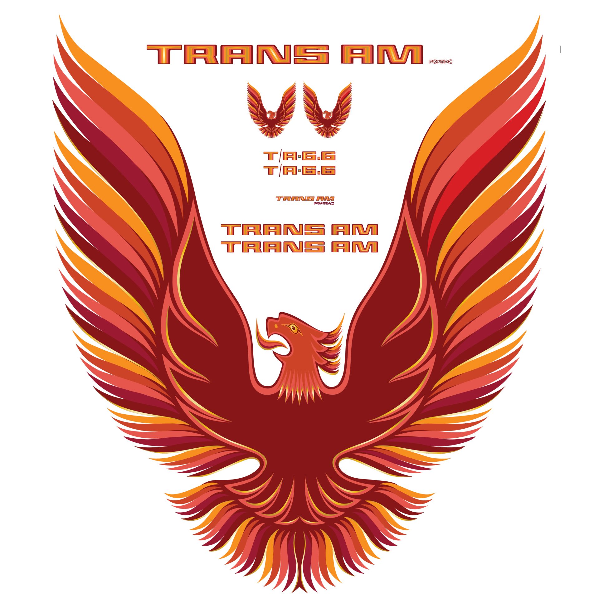 1979 Pontiac Firebird Trans Am Orange Vinyl Decal Kit With T/A 6.6 & 5 Color Hood Bird